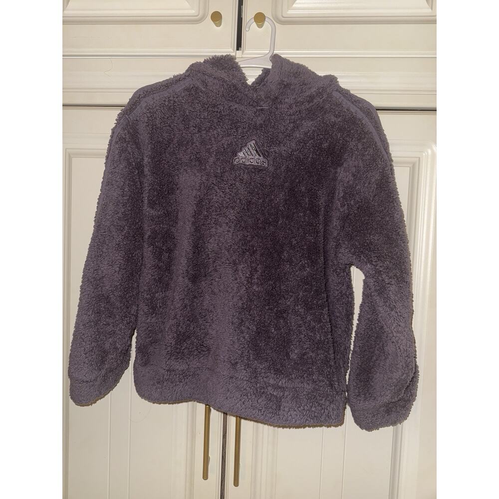 Adidas Girls Purple Sherpa Fuzzy Pullover Hoodie Size Youth large 14 GUC